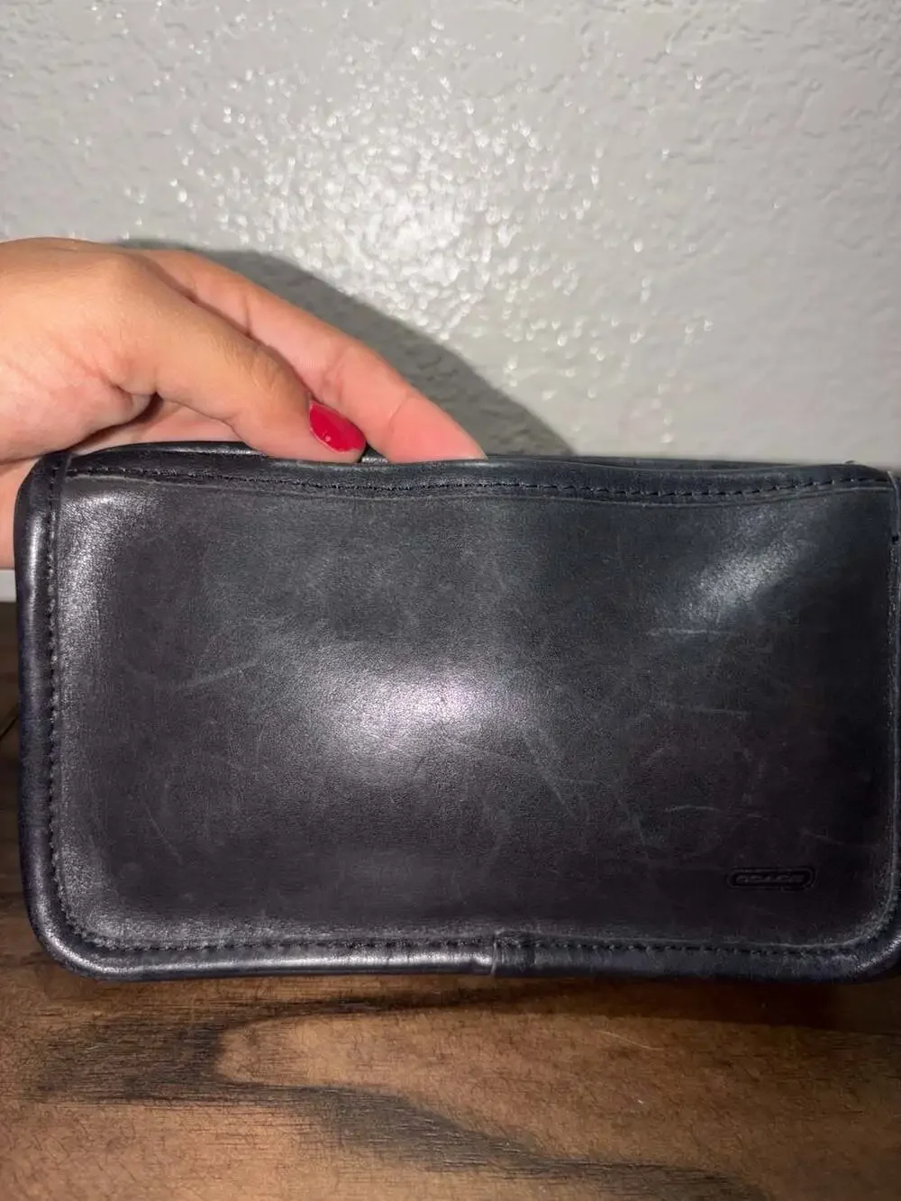 Vintage Coach Black Leather Cosmetic Case Clutch Pouch